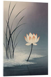 Acrylglasbild Weißer Lotus und Schilf auf ruhigem Wasser - Gradient Grooves