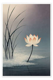 Wandbild Weißer Lotus und Schilf auf ruhigem Wasser - Gradient Grooves