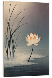 Holzbild Weißer Lotus und Schilf auf ruhigem Wasser - Gradient Grooves