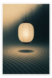 Wandbild Papierlaterne über geharkten Sandkreisen - Gradient Grooves