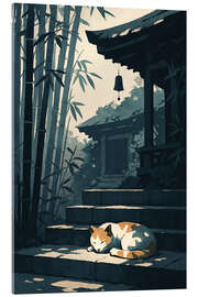 Acrylglasbild Schlafende Katze auf Tempelstufen - Gradient Grooves