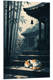Alubild Schlafende Katze auf Tempelstufen