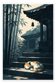Wandbild Schlafende Katze auf Tempelstufen - Gradient Grooves