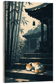 Holzbild Schlafende Katze auf Tempelstufen - Gradient Grooves