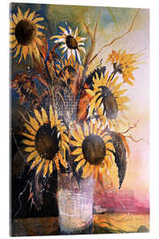Acrylglasbild Sonnenblumen in alter Tonvase - Johann Pickl