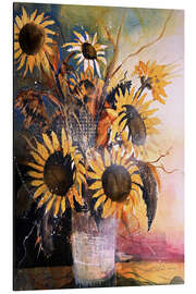 Alubild Sonnenblumen in alter Tonvase - Johann Pickl