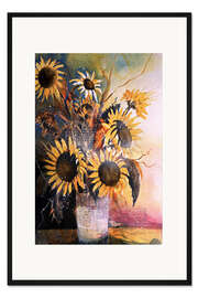 Gerahmter Kunstdruck Sonnenblumen in alter Tonvase