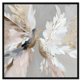 Gerahmter Kunstdruck Tauben in Blüte