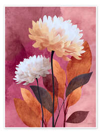 Poster Dahlien auf Rot