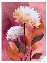 Wandsticker Dahlien auf Rot