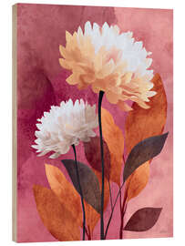 Holzbild Dahlien auf Rot