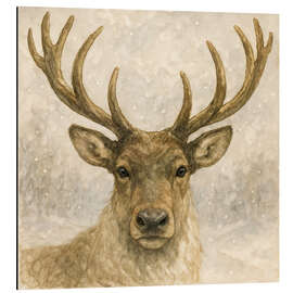 Alubild Hirsch im verschneiten Wald