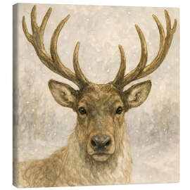 Leinwandbild Hirsch im verschneiten Wald