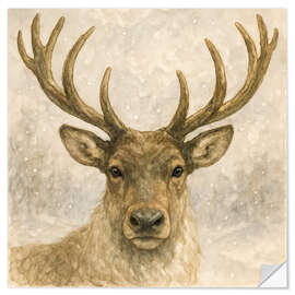 Wandsticker Hirsch im verschneiten Wald