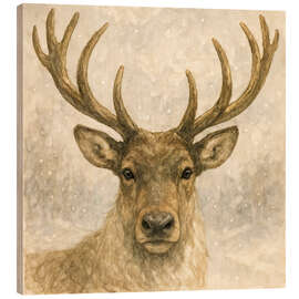 Holzbild Hirsch im verschneiten Wald