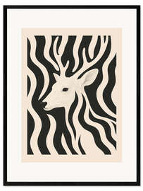 Gerahmter Kunstdruck Schwarz-weißer Hirsch
