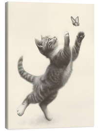 Leinwandbild Kätzchen und Schmetterling Skizze