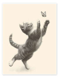 Wandbild Kätzchen und Schmetterling Skizze - Arlington Prints