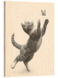 Holzbild Kätzchen und Schmetterling Skizze