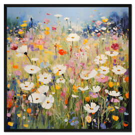 Gerahmter Kunstdruck Feld mit Gänseblümchen und Wildblumen - Creative Studio