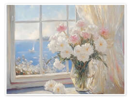 Poster Küstenansicht Blumen