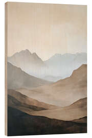 Holzbild Nebelige Berge