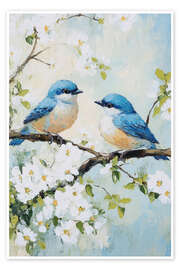 Wandbild Leuchtend blaue Vögelchen - PetalsPrintsDesign