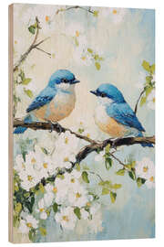 Holzbild Leuchtend blaue Vögelchen - PetalsPrintsDesign