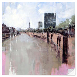 Wandsticker Stadtansicht Hamburg – Fleet im Frühling - Eduard Warkentin