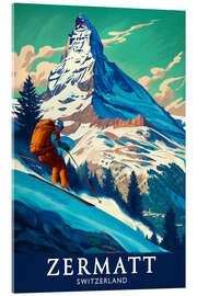 Acrylglasbild Zermatt, Skifahrer am Matterhorn - Thomas Klee