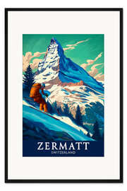 Gerahmter Kunstdruck Zermatt, Skifahrer am Matterhorn