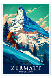 Wandbild Zermatt, Skifahrer am Matterhorn - Thomas Klee