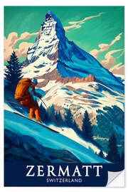 Wandsticker Zermatt, Skifahrer am Matterhorn