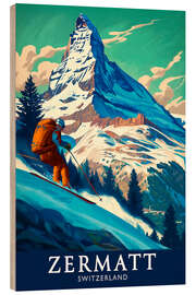 Holzbild Zermatt, Skifahrer am Matterhorn