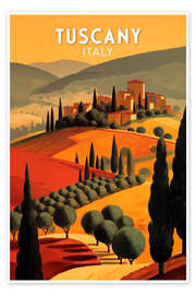 Poster Toskana Vintage Reisekunst (Englisch)