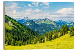 Holzbild Blick vom Breitenberg bei Pfronten in die Alpen - Rico Ködder