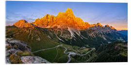 Acrylglasbild Alpenglühen über der Pale San Martino in den Dolomiten - Achim Thomae