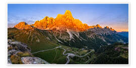Wandbild Alpenglühen über der Pale San Martino in den Dolomiten - Achim Thomae