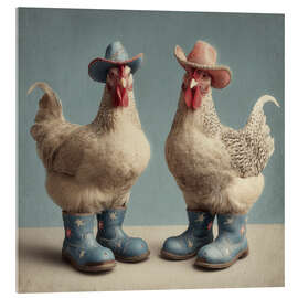 Acrylglasbild Hühner mit Stiefeln - DejaReve