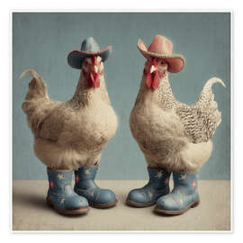 Wandbild Hühner mit Stiefeln - DejaReve