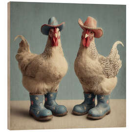 Holzbild Hühner mit Stiefeln - DejaReve