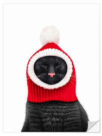 Wandsticker Schwarze Katze mit Pudelmütze