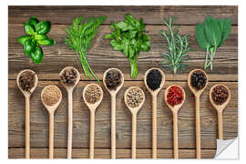 Sticker mural Fresh herbs and colourful spices on wood - Thomas Klee