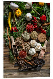 Acrylglasbild Bunte Gewürzvielfalt mit Kräutern und Paprika - Thomas Klee