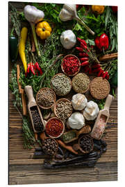 Aluminium print Colourful variety of spices with herbs and paprika - Thomas Klee