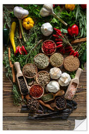 Sticker mural Colourful variety of spices with herbs and paprika - Thomas Klee