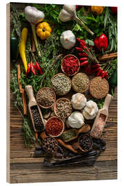 Holzbild Bunte Gewürzvielfalt mit Kräutern und Paprika - Thomas Klee
