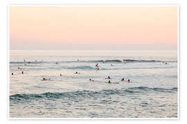 Poster Surfer im Meer bei Sonnenuntergang