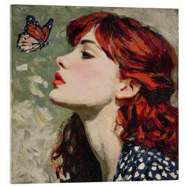 Acrylglasbild Frau mit Schmetterling