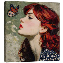Leinwandbild Frau mit Schmetterling